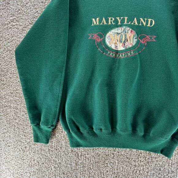 Vintage Maryland Terrapins Mom Sweater Womens Large Green Pullover USA Imagewear - Picture 6 of 12